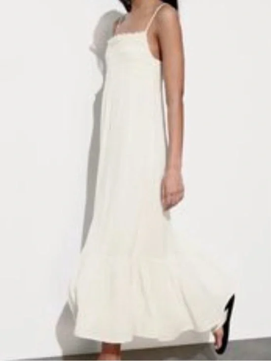 Zara Ivory Lace Insert Chiffon Spaghetti Strap Dress - Picture 9 of 9